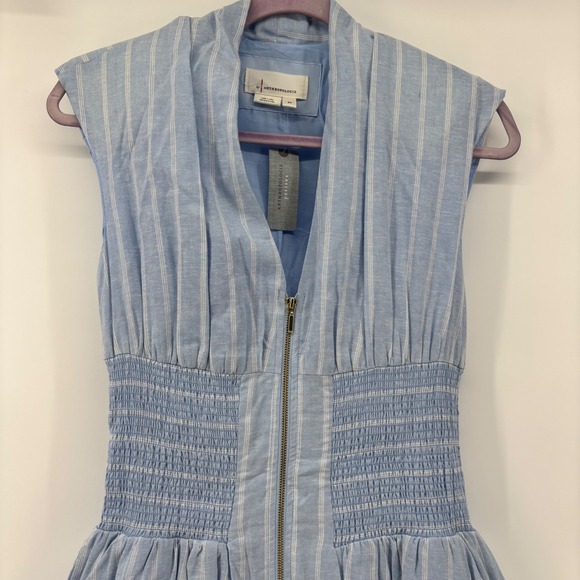 Anthropologie Petites The Tommie Blue & White Striped Linen Shirt Dress Small P - Picture 3 of 14